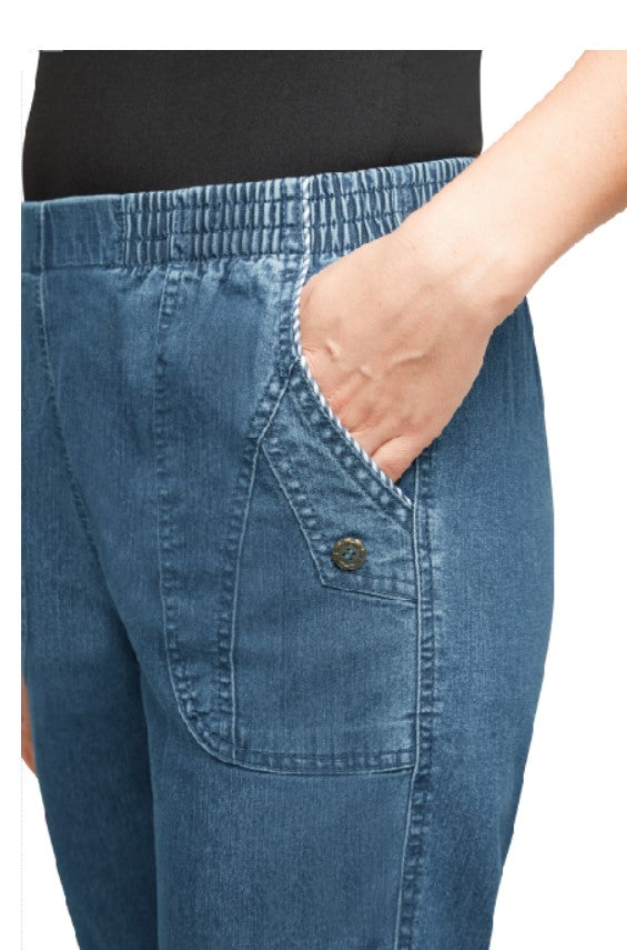 Jana - Damen Sommer Jeanshosen Seniorenjeans Schlupfhose mit Gummibund und Ziertaschen