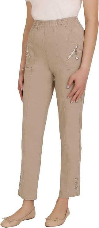 Emmi - Damen Sommer Outdoor Schlupfhose mit Gummizug, Stretch, Senioren Hose, Kurzgröße, gerader Schnitt, Hosentaschen