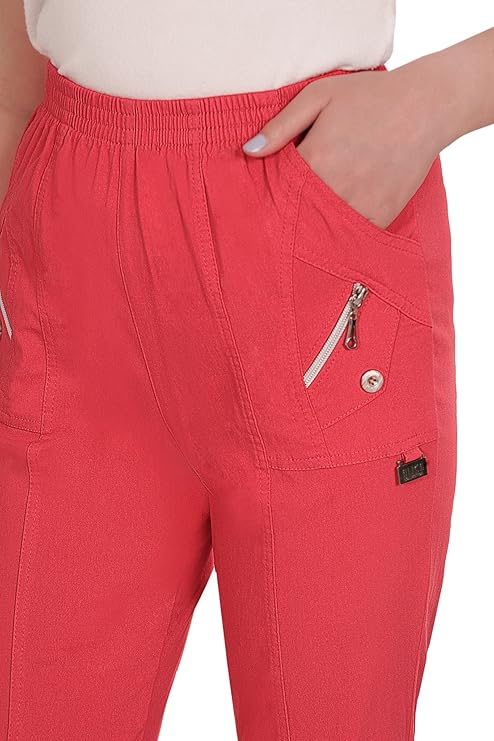 Emmi - Damen Sommer Outdoor Schlupfhose mit Gummizug, Stretch, Senioren Hose, Kurzgröße, gerader Schnitt, Hosentaschen