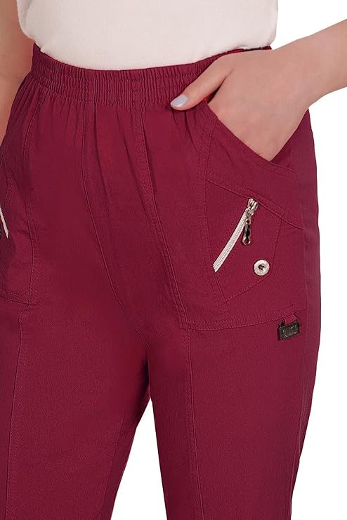 Emmi - Damen Sommer Outdoor Schlupfhose mit Gummizug, Stretch, Senioren Hose, Kurzgröße, gerader Schnitt, Hosentaschen