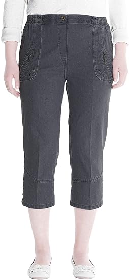 Jana - Damen Sommer Kurze Jeans 7/8 Länge, Stretch, Gummizug, Knopfverzierungen, Senioren Denim Schlupfhose