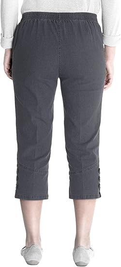 Jana - Damen Sommer Kurze Jeans 7/8 Länge, Stretch, Gummizug, Knopfverzierungen, Senioren Denim Schlupfhose