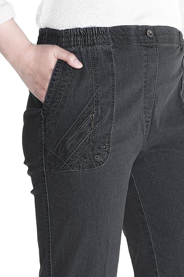 Jana - Damen Sommer Kurze Jeans 7/8 Länge, Stretch, Gummizug, Knopfverzierungen, Senioren Denim Schlupfhose