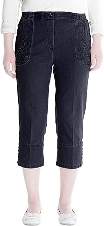 Jana - Damen Sommer Kurze Jeans 7/8 Länge, Stretch, Gummizug, Knopfverzierungen, Senioren Denim Schlupfhose