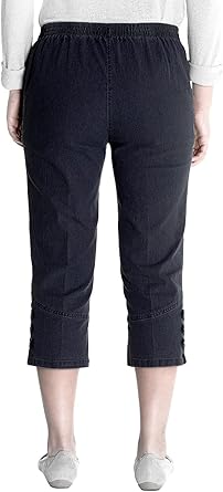 Jana - Damen Sommer Kurze Jeans 7/8 Länge, Stretch, Gummizug, Knopfverzierungen, Senioren Denim Schlupfhose