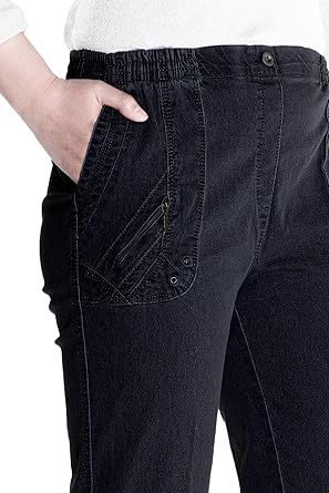 Jana - Damen Sommer Kurze Jeans 7/8 Länge, Stretch, Gummizug, Knopfverzierungen, Senioren Denim Schlupfhose