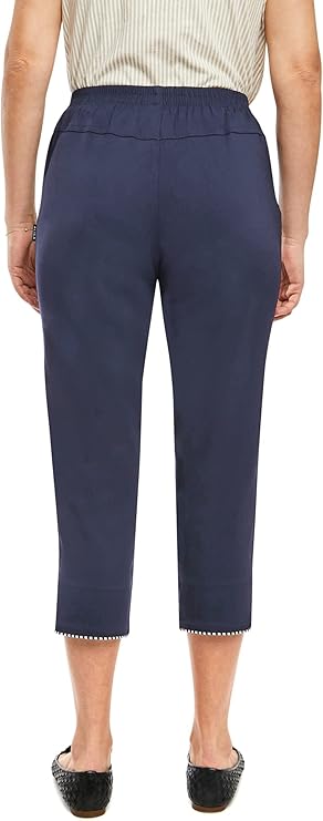 Emmi - Damen Sommer  lässige 7/8 Schlupfhose zum Krempeln, Gummizug, Stretch, Senioren Hose, Kurzgröße, gerader Schnitt, Hosentaschen