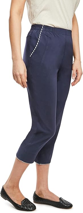 Emmi - Damen Sommer  lässige 7/8 Schlupfhose zum Krempeln, Gummizug, Stretch, Senioren Hose, Kurzgröße, gerader Schnitt, Hosentaschen