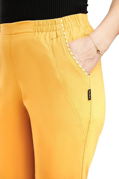 Emmi - Damen Sommer  lässige 7/8 Schlupfhose zum Krempeln, Gummizug, Stretch, Senioren Hose, Kurzgröße, gerader Schnitt, Hosentaschen