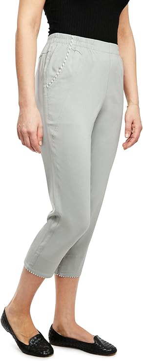 Emmi - Damen Sommer  lässige 7/8 Schlupfhose zum Krempeln, Gummizug, Stretch, Senioren Hose, Kurzgröße, gerader Schnitt, Hosentaschen