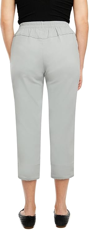 Emmi - Damen Sommer  lässige 7/8 Schlupfhose zum Krempeln, Gummizug, Stretch, Senioren Hose, Kurzgröße, gerader Schnitt, Hosentaschen