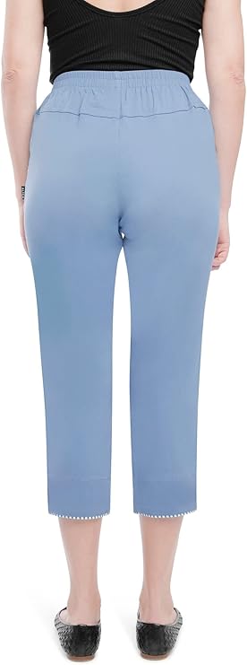 Emmi - Damen Sommer  lässige 7/8 Schlupfhose zum Krempeln, Gummizug, Stretch, Senioren Hose, Kurzgröße, gerader Schnitt, Hosentaschen