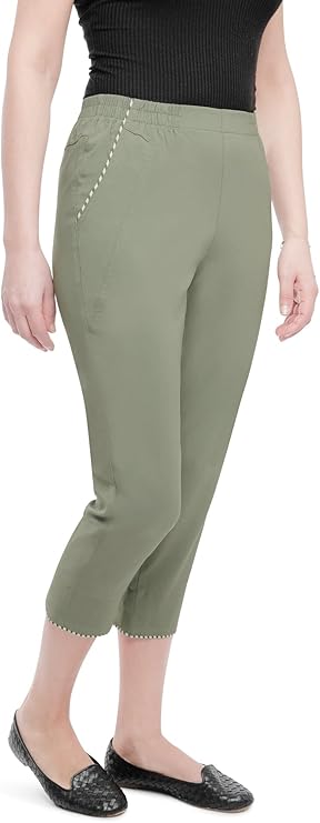 Emmi - Damen Sommer  lässige 7/8 Schlupfhose zum Krempeln, Gummizug, Stretch, Senioren Hose, Kurzgröße, gerader Schnitt, Hosentaschen