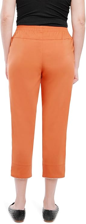 Emmi - Damen Sommer  lässige 7/8 Schlupfhose zum Krempeln, Gummizug, Stretch, Senioren Hose, Kurzgröße, gerader Schnitt, Hosentaschen