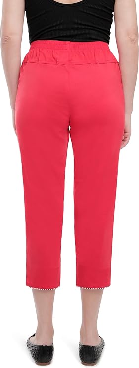 Emmi - Damen Sommer  lässige 7/8 Schlupfhose zum Krempeln, Gummizug, Stretch, Senioren Hose, Kurzgröße, gerader Schnitt, Hosentaschen