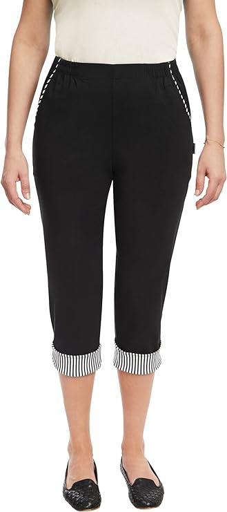 Emmi - Damen Sommer  lässige 7/8 Schlupfhose zum Krempeln, Gummizug, Stretch, Senioren Hose, Kurzgröße, gerader Schnitt, Hosentaschen