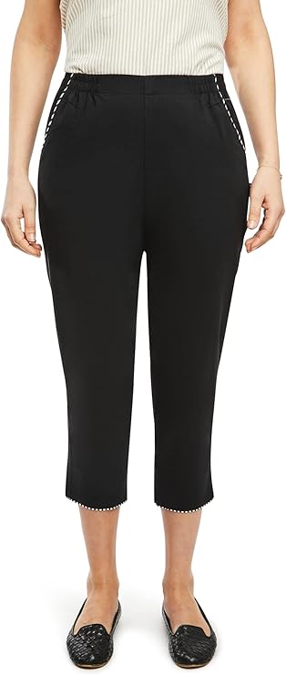 Emmi - Damen Sommer  lässige 7/8 Schlupfhose zum Krempeln, Gummizug, Stretch, Senioren Hose, Kurzgröße, gerader Schnitt, Hosentaschen