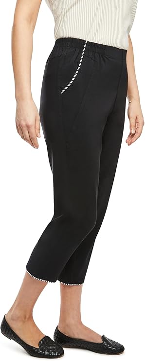 Emmi - Damen Sommer  lässige 7/8 Schlupfhose zum Krempeln, Gummizug, Stretch, Senioren Hose, Kurzgröße, gerader Schnitt, Hosentaschen