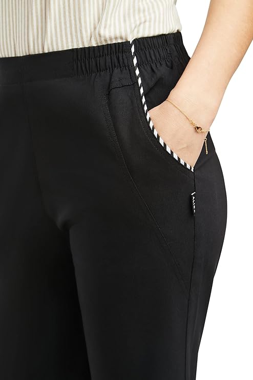 Emmi - Damen Sommer  lässige 7/8 Schlupfhose zum Krempeln, Gummizug, Stretch, Senioren Hose, Kurzgröße, gerader Schnitt, Hosentaschen