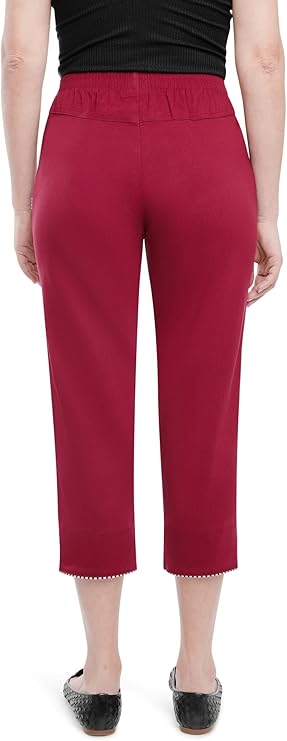 Emmi - Damen Sommer  lässige 7/8 Schlupfhose zum Krempeln, Gummizug, Stretch, Senioren Hose, Kurzgröße, gerader Schnitt, Hosentaschen