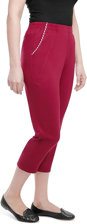 Emmi - Damen Sommer  lässige 7/8 Schlupfhose zum Krempeln, Gummizug, Stretch, Senioren Hose, Kurzgröße, gerader Schnitt, Hosentaschen