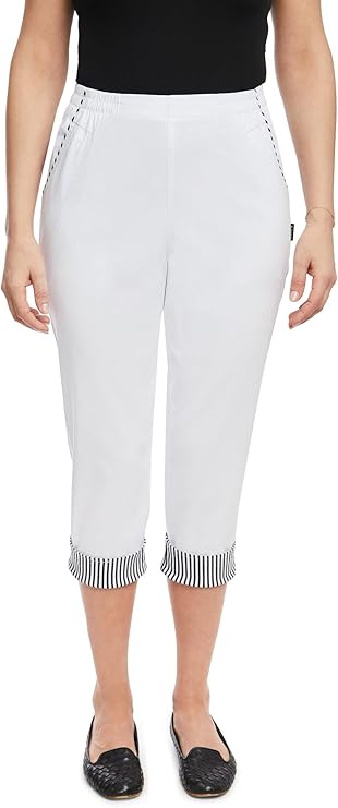 Emmi - Damen Sommer  lässige 7/8 Schlupfhose zum Krempeln, Gummizug, Stretch, Senioren Hose, Kurzgröße, gerader Schnitt, Hosentaschen