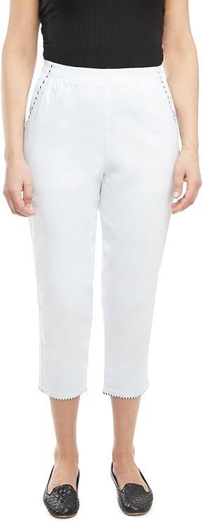 Emmi - Damen Sommer  lässige 7/8 Schlupfhose zum Krempeln, Gummizug, Stretch, Senioren Hose, Kurzgröße, gerader Schnitt, Hosentaschen