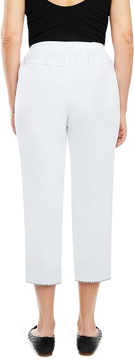 Emmi - Damen Sommer  lässige 7/8 Schlupfhose zum Krempeln, Gummizug, Stretch, Senioren Hose, Kurzgröße, gerader Schnitt, Hosentaschen