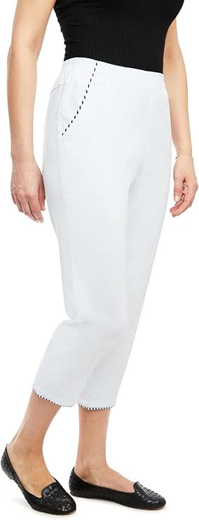 Emmi - Damen Sommer  lässige 7/8 Schlupfhose zum Krempeln, Gummizug, Stretch, Senioren Hose, Kurzgröße, gerader Schnitt, Hosentaschen