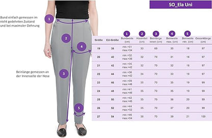 Ella Uni - Damen Sommer Schlupfhose mit Stretch, Gummizug, gerader Schnitt, Hosentaschen mit Reißverschluss, klassich einfarbig, unifarben