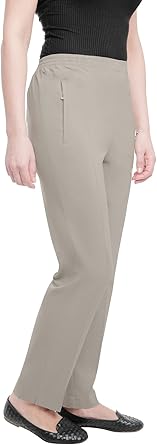 Ella Uni - Damen Sommer Schlupfhose mit Stretch, Gummizug, gerader Schnitt, Hosentaschen mit Reißverschluss, klassich einfarbig, unifarben