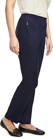 Ella Uni - Damen Sommer Schlupfhose mit Stretch, Gummizug, gerader Schnitt, Hosentaschen mit Reißverschluss, klassich einfarbig, unifarben