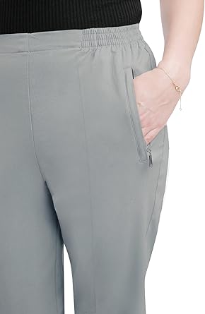 Ella Uni - Damen Sommer Schlupfhose mit Stretch, Gummizug, gerader Schnitt, Hosentaschen mit Reißverschluss, klassich einfarbig, unifarben