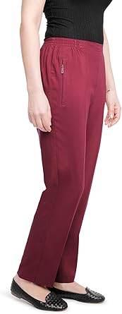 Ella Uni - Damen Sommer Schlupfhose mit Stretch, Gummizug, gerader Schnitt, Hosentaschen mit Reißverschluss, klassich einfarbig, unifarben