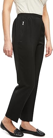 Ella Uni - Damen Sommer Schlupfhose mit Stretch, Gummizug, gerader Schnitt, Hosentaschen mit Reißverschluss, klassich einfarbig, unifarben