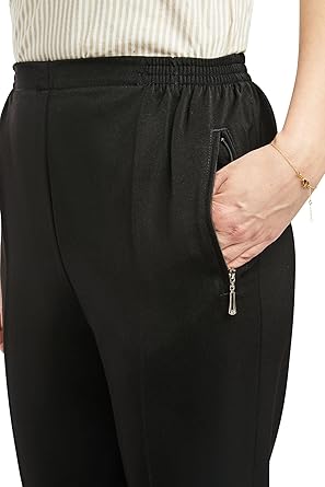 Ella Uni - Damen Sommer Schlupfhose mit Stretch, Gummizug, gerader Schnitt, Hosentaschen mit Reißverschluss, klassich einfarbig, unifarben