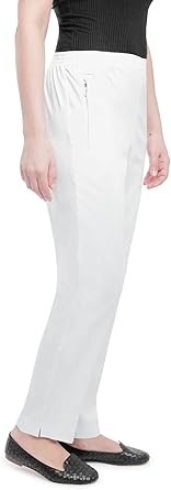 Ella Uni - Damen Sommer Schlupfhose mit Stretch, Gummizug, gerader Schnitt, Hosentaschen mit Reißverschluss, klassich einfarbig, unifarben