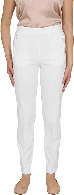 Stella - Damen Sommer Stretch Damenhose, komfortabler Gummibund, gerader Schnitt, sehr dehnbar, geeignet für Senioren, Schlupfhose mit Taschen