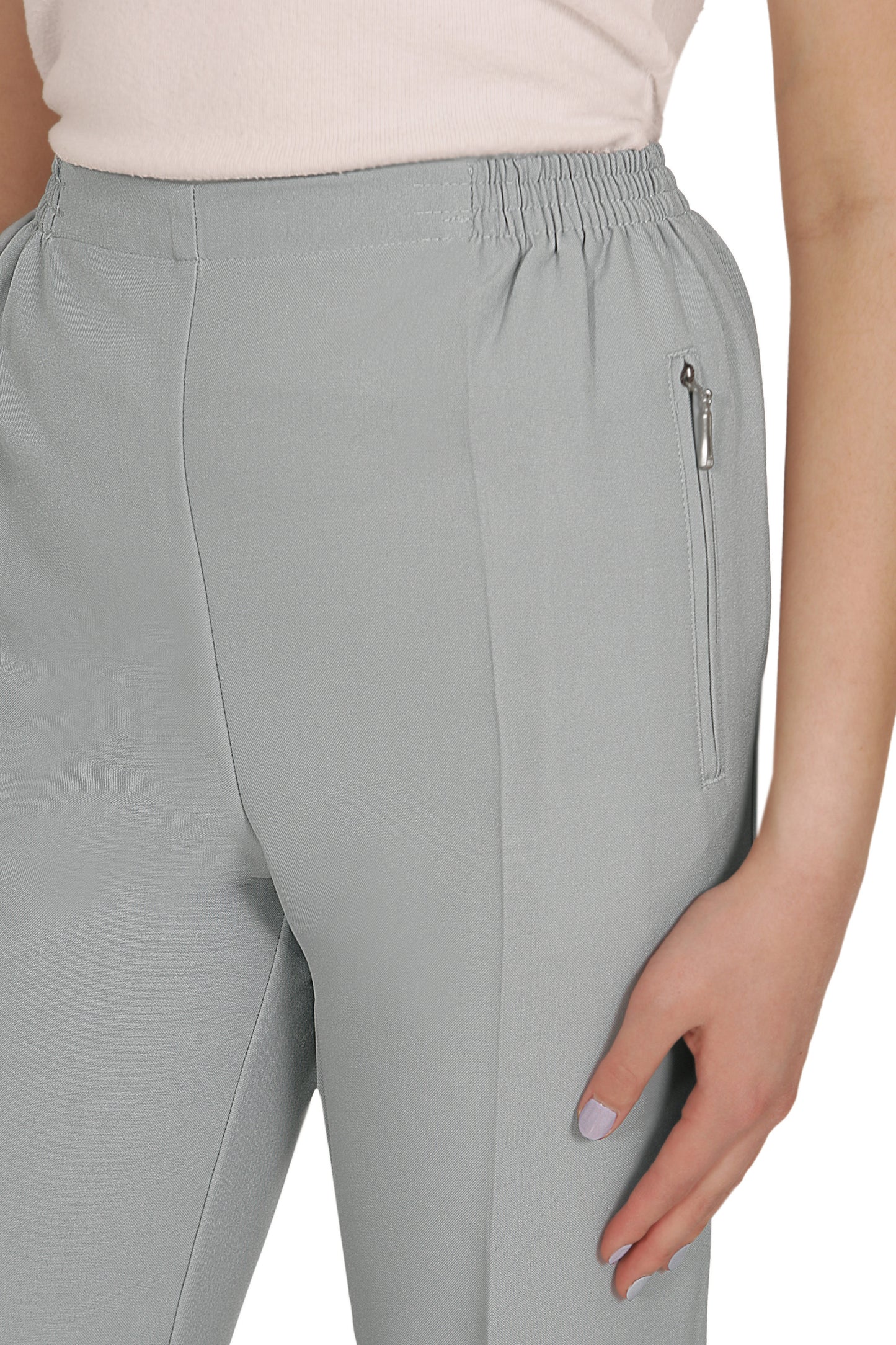 Ulla Uni - Damen Sommer Schlupfhose, Gummizug, gerader Schnitt, Hosentaschen mit Reißverschluss, klassich einfarbig, unifarben