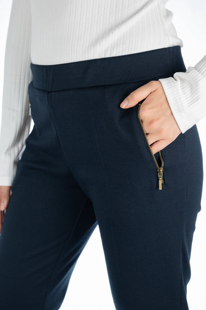 Jessy - Damen Winter Schlupfhose aus Jersey Baumwolle mit Komfort Gummizug, Hosentaschen mit Reißverschluss