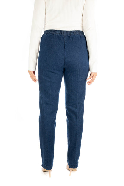 Jana - Damen Winter Schicke Jeans mit Gummibund, Stretch und geradem Schnitt, Schicke Schlupfhose mit Verzierungen