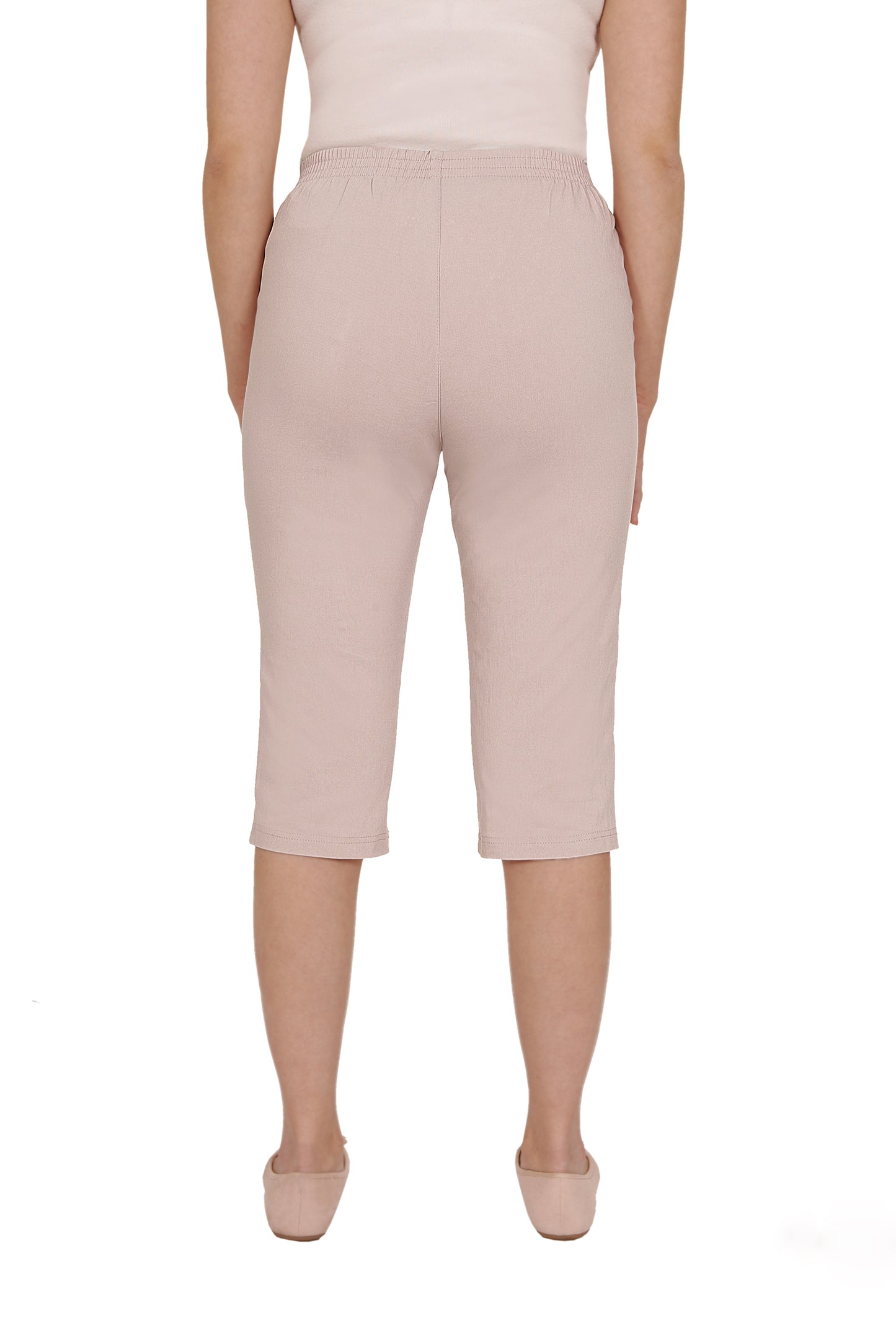 Emmi - Damen Sommer Kurze Dreiviertel Schlupfhose mit Gummizug, Stretch, Senioren Hose, Kurzgröße, gerader Schnitt, Hosentaschen