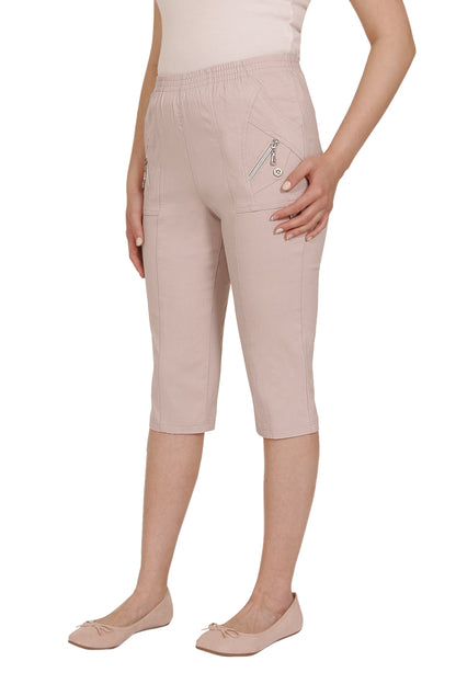 Emmi - Damen Sommer Kurze Dreiviertel Schlupfhose mit Gummizug, Stretch, Senioren Hose, Kurzgröße, gerader Schnitt, Hosentaschen