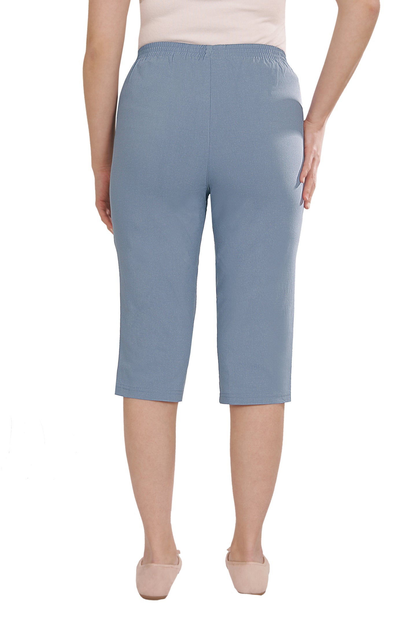 Emmi - Damen Sommer Kurze Dreiviertel Schlupfhose mit Gummizug, Stretch, Senioren Hose, Kurzgröße, gerader Schnitt, Hosentaschen