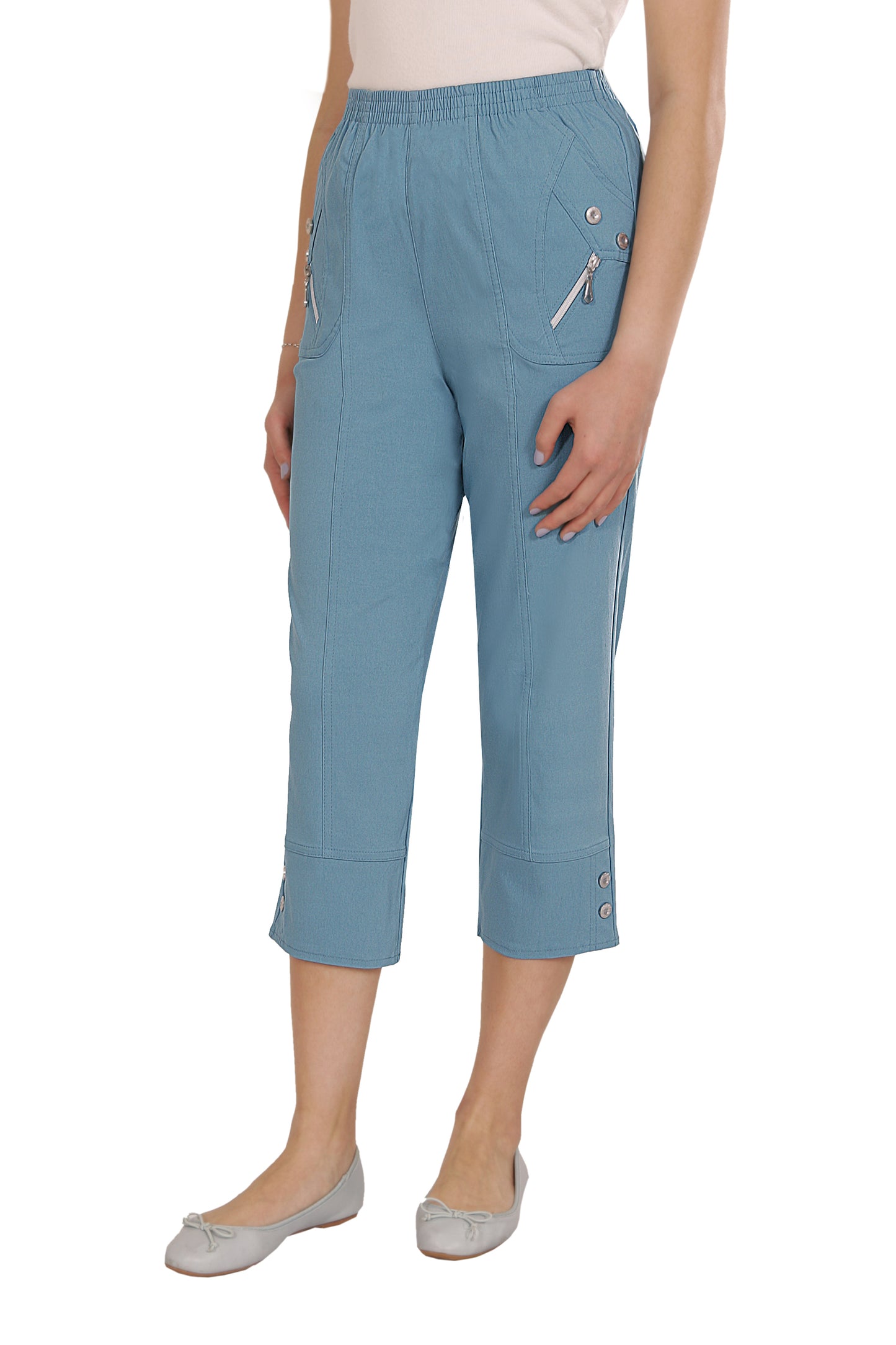 Emmi - Damen Sommer Kurze 7/8 Schlupfhose mit Gummizug, Stretch, Senioren Hose, Kurzgröße, gerader Schnitt, Hosentaschen