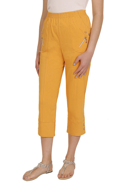 Emmi - Damen Sommer Kurze 7/8 Schlupfhose mit Gummizug, Stretch, Senioren Hose, Kurzgröße, gerader Schnitt, Hosentaschen