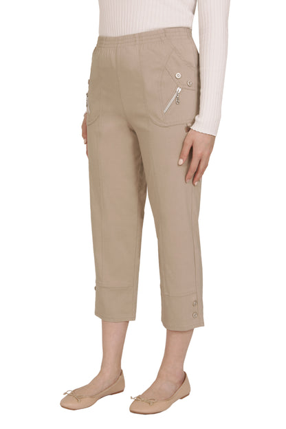 Emmi - Damen Sommer Kurze 7/8 Schlupfhose mit Gummizug, Stretch, Senioren Hose, Kurzgröße, gerader Schnitt, Hosentaschen