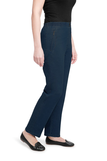 Jana - Damen Sommer Jeans mit schicker Stickerei, Gummizug, gerader Schnitt, Hosentaschen mit Reißverschluss, Senioren Schlupfhose